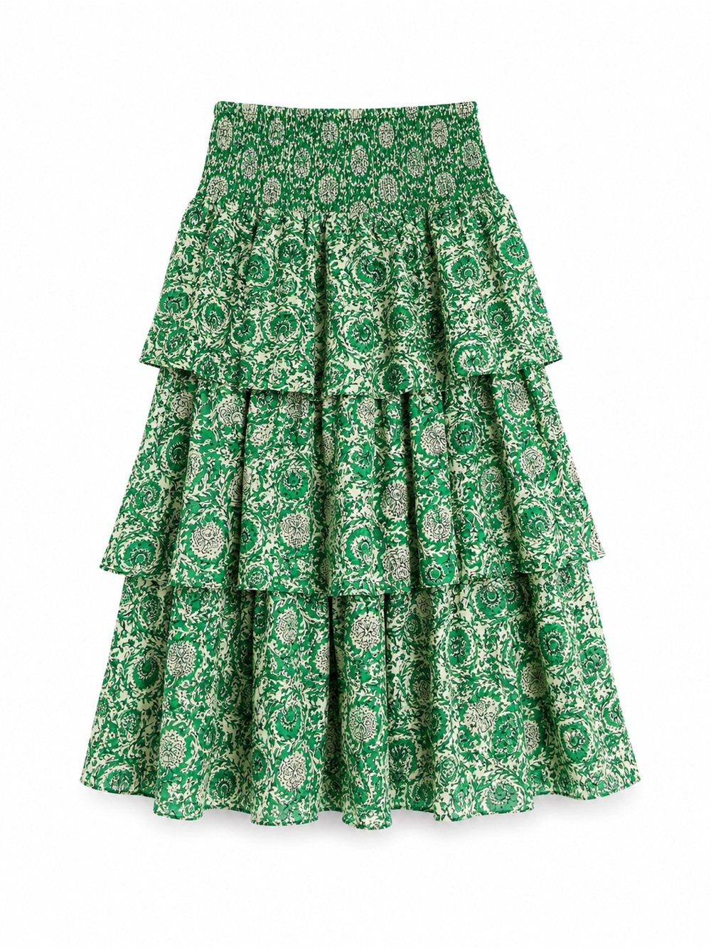 House Of Harlow 1960 100% Cotton Green Floral Tiered Skirt sz M Boho cottagecore